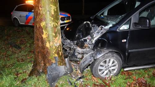 Bestelauto rijdt tegen boom langs de N671 bij Wemeldinge