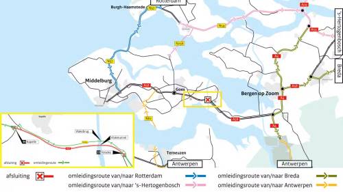De omleidingen tijdens de afsluiting van de Vlaketunnel.
