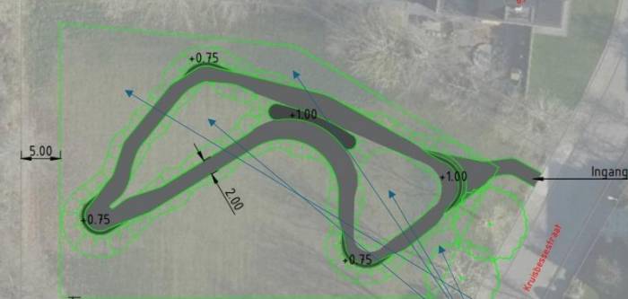 Het tracé van de pumptrackbaan Krabbendijke.